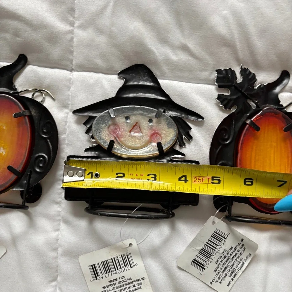 NWT Greenbrier International Fall Metal Pumpkin Scarecrow 3 Sun Catchers Sitters